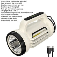 Portable LED Spotlight with Side Camping Light USB Rechargeable Searchlight with Power Bank Flood Flashlight