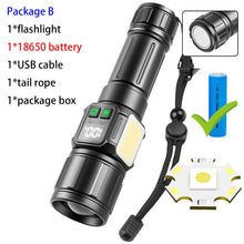 Long-range Tactical Torch High Power LED Flashlight Powerful COB Side Light Rechargeable Waterproof