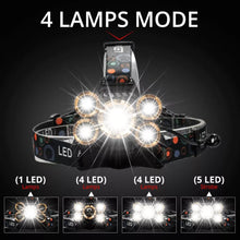 Five Headlights Strong Headlamp Light, Super Bright Rechargeable Long Shot Super Bright Head-Mounted LED Miners Lamp Flashlight