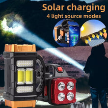 Portable Powerful Solar LED Flashlight With COB Work Lights USB Rechargeable Handheld 4 Lighting Modes