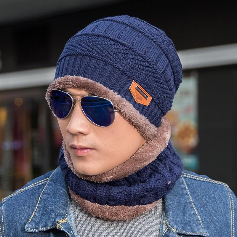 Winter Cap with Neck Warmer Knitting Skull Cap and Neck Scarf
