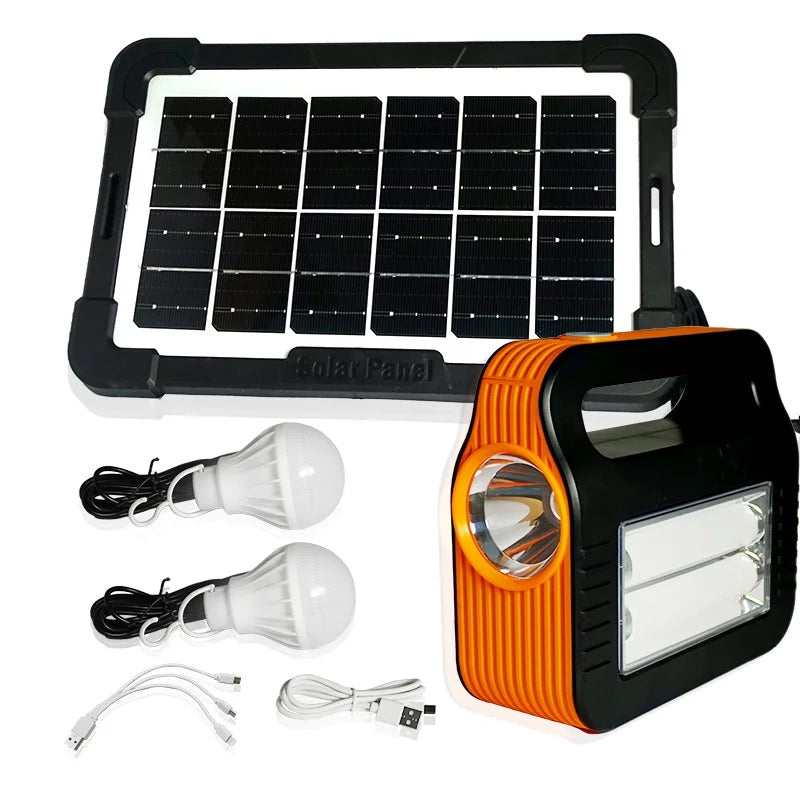 Mini Portable Solar Power Station Generator Home Lighting Kit with 2 B ...