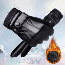 Warm Winter Leather Gloves Men's PU Leather Touch Screen Thick Fleece Windproof Thermal Gloves