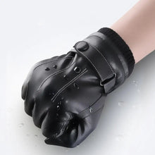 Warm Winter Leather Gloves Men's PU Leather Touch Screen Thick Fleece Windproof Thermal Gloves