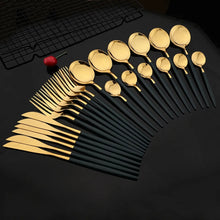 24 Pcs Premium Stainless Steel Dining Cutlery Set Golden Black