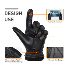 Warm Winter Leather Gloves Men's PU Leather Touch Screen Thick Fleece Windproof Thermal Gloves