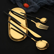 24 Pcs Premium Stainless Steel Dining Cutlery Set Golden Black