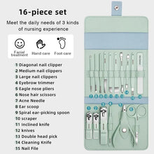 16 PCS Professional Stainless Steel Nail Clipper Manicure Pedicure Set with Leather Case