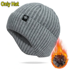 Men's Winter Velvet Beanie Hat with Earflaps Knit