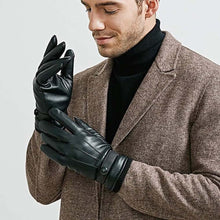 Men's PU Leather Winter Warm Touch Screen Thick Fleece Windproof Thermal Gloves