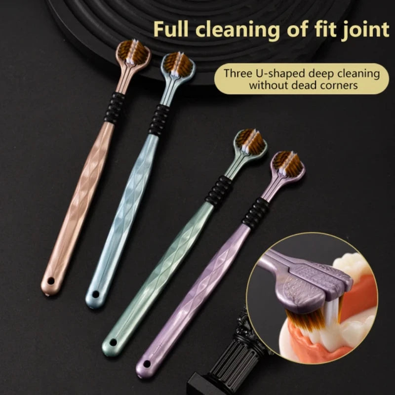 2 PCS Triple Sided Toothbrush Triple Head Wrap Household Soft Bristles ...
