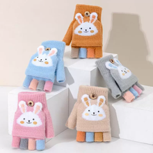 Cartoon Kids Flip Top Fingerless Gloves Convertible Mittens Winter Warm