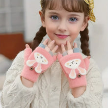 Cartoon Kids Flip Top Fingerless Gloves Convertible Mittens Winter Warm