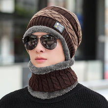 Men's New Fashion Winter Warm Beanie Hat And Scarf Set, Knitted Skull Cap Neck Warmer