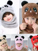 Winter Baby Cap Set Velvet Cartoon Panda Rabbit Baby Head Cover Warm Neck Collar Kids Beanies Sets Plush Children Hat Scarf
