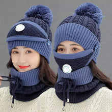 3PCS Womens Winter Warm Scarf Knitted Hat Mask with Filter Set Fashion Thickened Face Cover Outdoor UV Protection