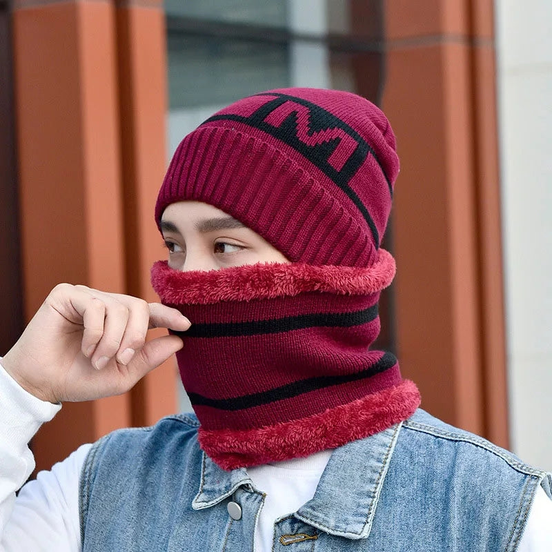 Men's New Fashion Winter Warm Beanie Hats And Scarf Set, Beanie Hat Cap