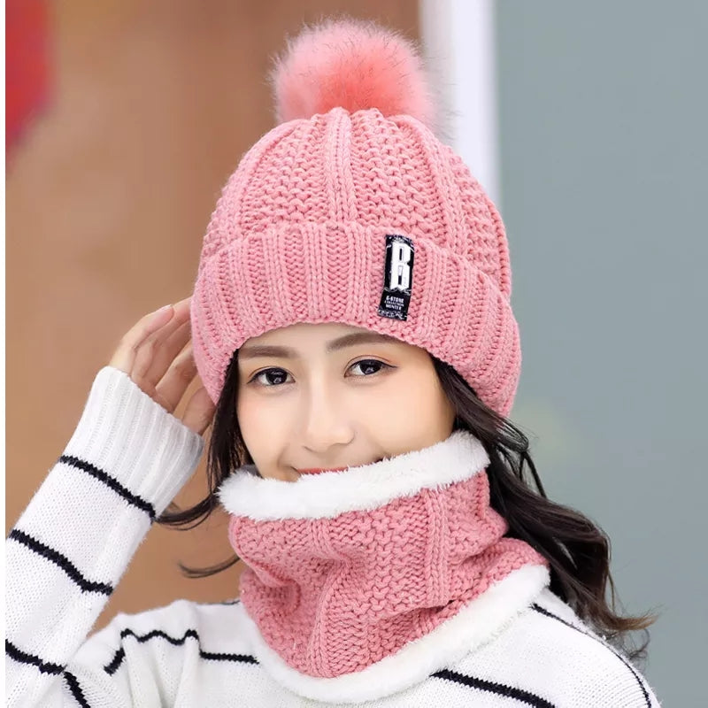 Scarf Pink Winter Hat Womens Pcs Branded Beanie Hat Scarf Set