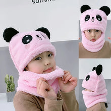 Winter Baby Cap Set Velvet Cartoon Panda Rabbit Baby Head Cover Warm Neck Collar Kids Beanies Sets Plush Children Hat Scarf