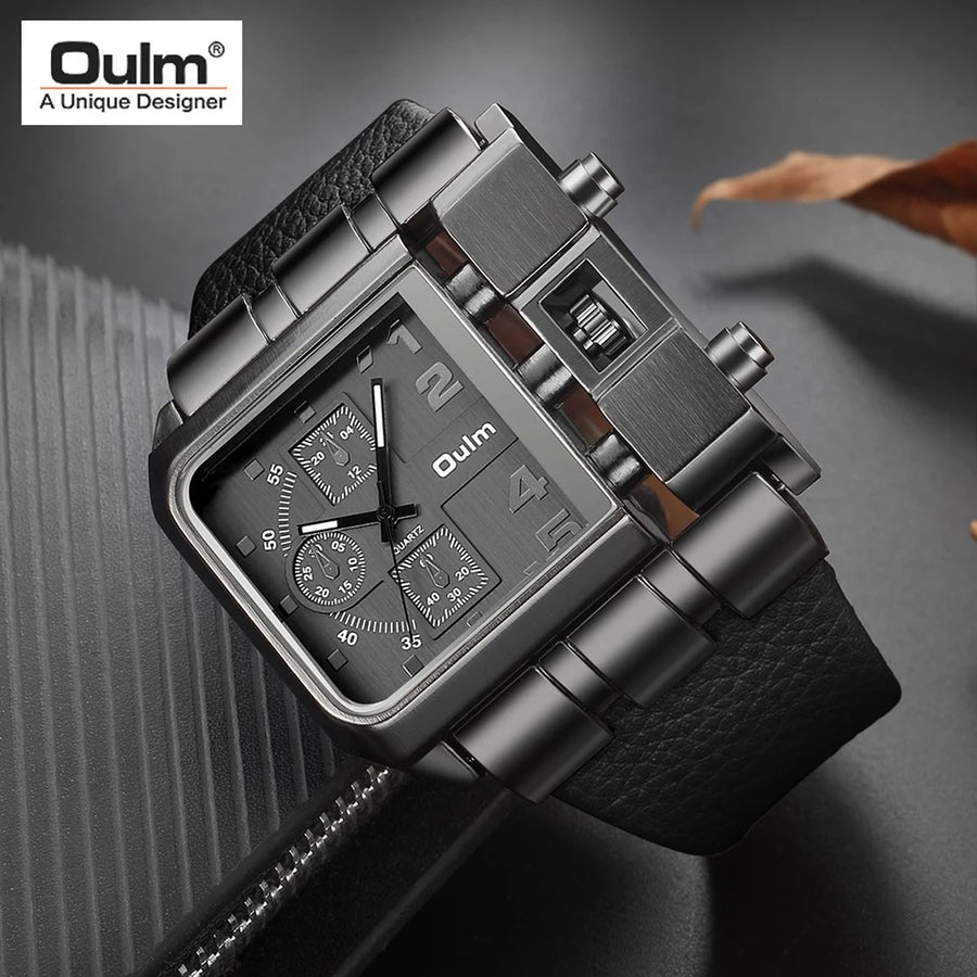 Oulm 3364 Luxury Brand Unique Design Leather Strap Watch arzaan.pk