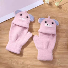 Cartoon Kids Flip Top Fingerless Gloves Convertible Mittens Winter Warm