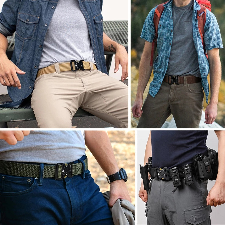 Hoanan 2-Pack Nylon Tactical Belts For Men - No Metal, Adjustable Waist 28-50, Black & Coffee