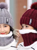 2 Pcs Branded Beanie Hat Scarf Set Women's Winter Warm Knitted with Fleece Lining